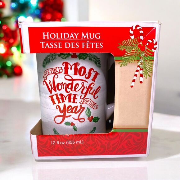 Holiday Coffee Mug It's The Most Wonderful Time Of The Year NEW In Box NIB - Picture 1 of 12